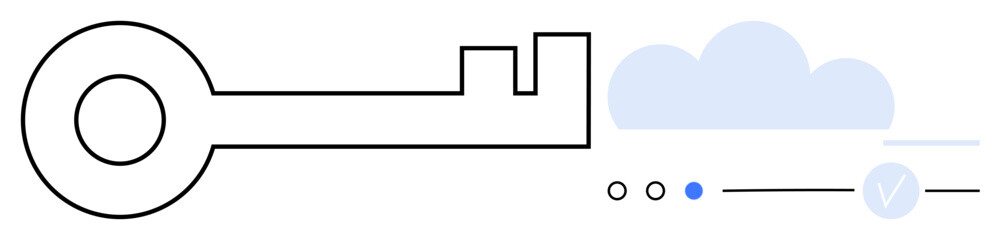 Key next to cloud and circular nodes representing secure access to cloud storage and digital systems. Ideal for tech presentations, cybersecurity, IT services, cloud computing, data management