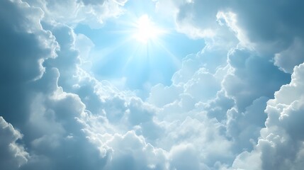 Bright Sun Shining Through Fluffy White Clouds
