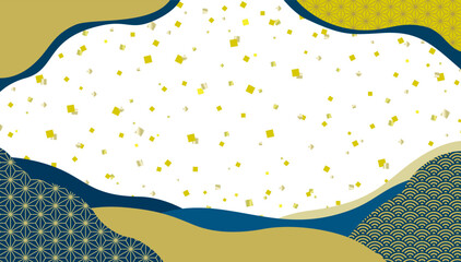 金箔と和柄の和風バナー背景/紺