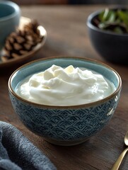 Creating a Simple Bowl of Plain Yogurt A Minimalist Approach to Healthy Snacking Kitchen Food Photography Natural Light Yogurt