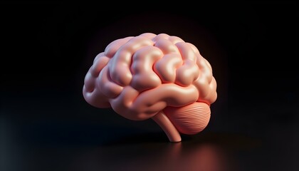 3D render of a brain icon with a shiny metallic surface, reflecting light from different angles, isolated on a dark black background create with ai