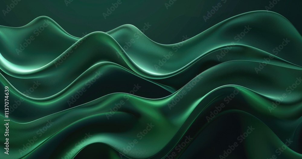 Poster abstract wavy pattern in shades of green, creating a smooth, flowing visual effect.