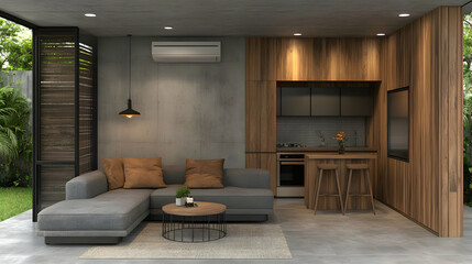 Modern Minimalist Kitchen and Living Room Design