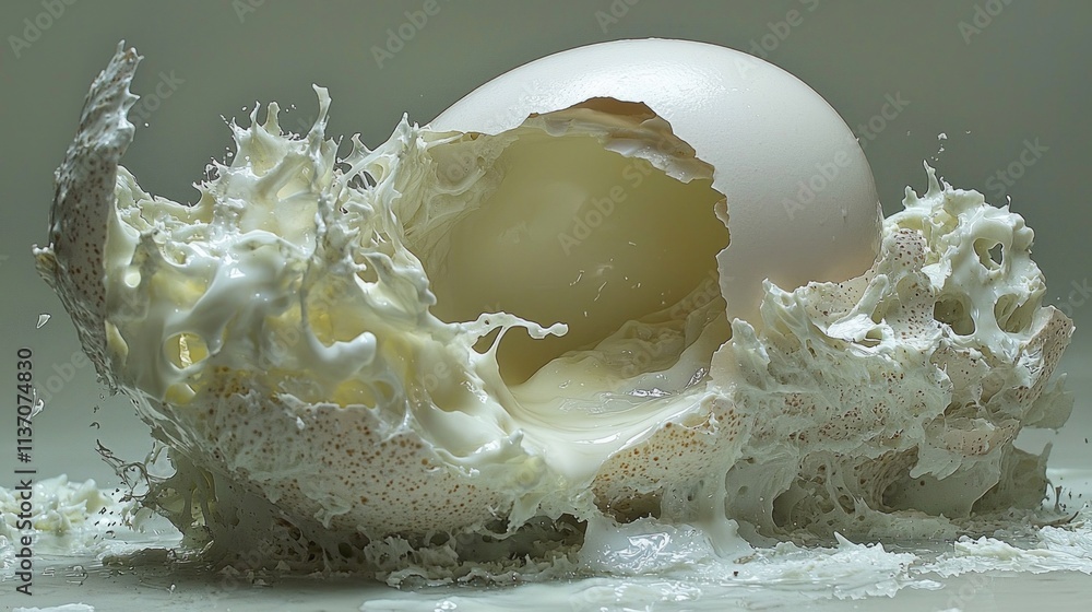 Aufkleber cracked egg shell fragments surrounded swirling egg white creates compelling abstract display. soft 