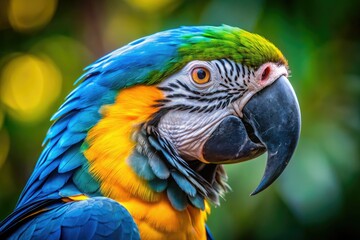 Fototapeta premium Striking close-up: a vibrant blue and yellow macaw, its plumage brilliantly detailed.
