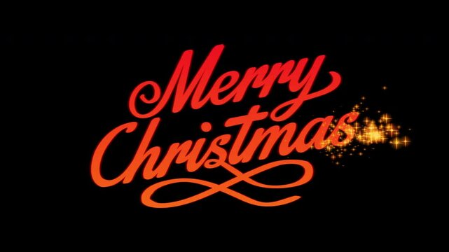 Animated drawing of red "Merry Christmas" text. Isolated on a black background. Alpha channel.