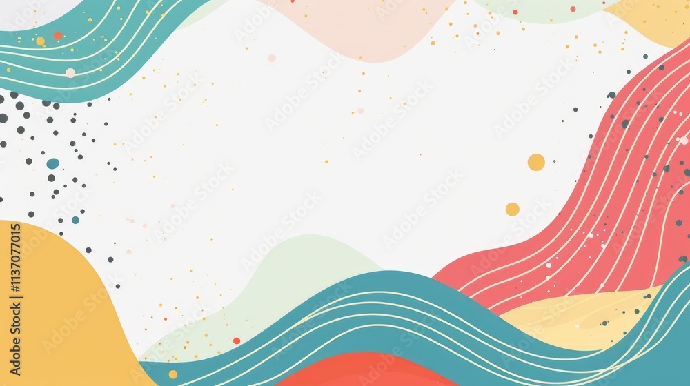 Poster abstract colorful waves and shapes creating a vibrant background design.