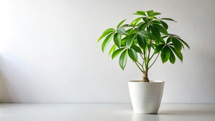 Obraz premium Isolated Guiana Chestnut Money Tree. Simple white pot, minimalist aesthetic. Stock photo ready for your project.