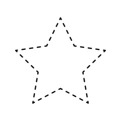 Dashed star form isolated on white background. Simple geometric shape with stitch line. Patch figure. Cut here pictogram. Vector graphic illustration.