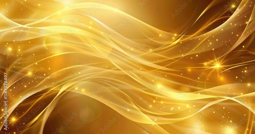 Poster abstract golden waves with sparkling lights, creating a warm and inviting atmosphere.