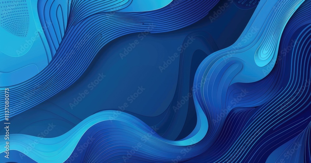 Poster abstract blue waves with intricate lines, creating a modern digital design.