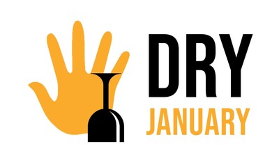 Dry January with spilled glass of wine isolated on white background. Yellow theme. 