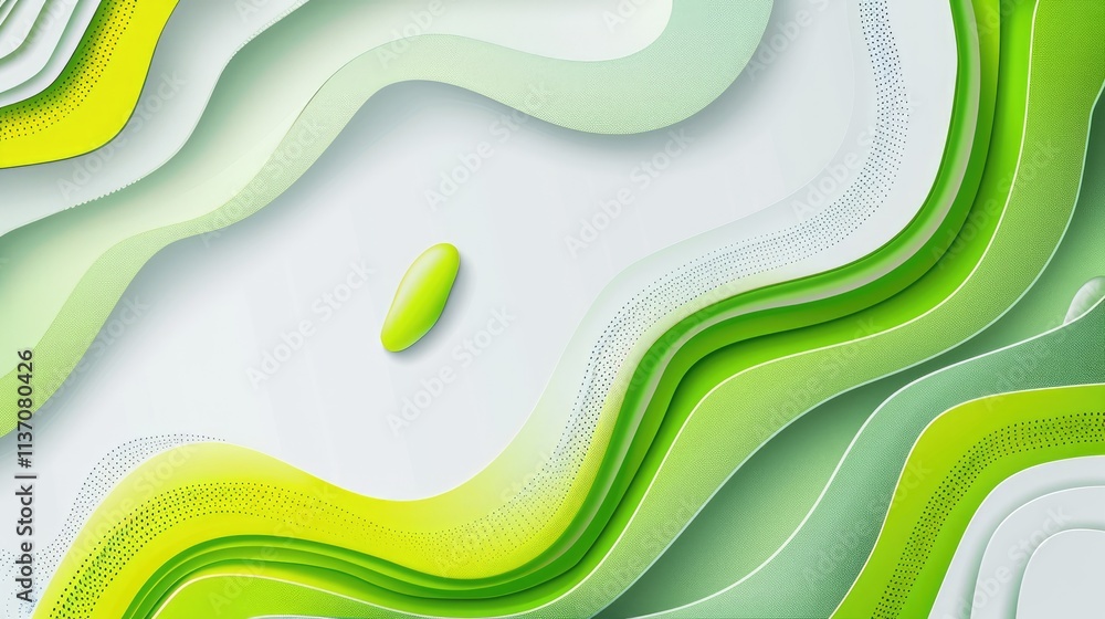 Poster abstract design featuring flowing lines and gradients in green and yellow tones.