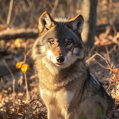 Obraz premium Majestic Coyote in Natural Woodland Setting