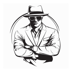 Mafia Boss with Hat and Glasses, Vector Illustration of Power, Style, and Authority in Action.