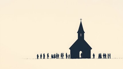 Congregation Silhouettes Outside a Simple Church Building