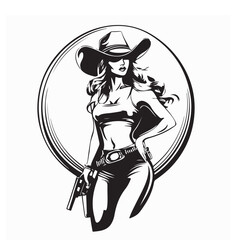 Vector Illustration of a Cowgirl Holding a Weapon in a Confident, Strong Pose with White Background