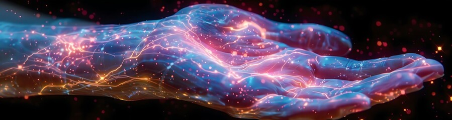 Fototapeta premium Glowing energy hand offering.