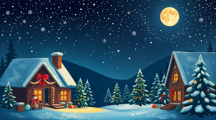 Abstract Illustration of a Christmas Village