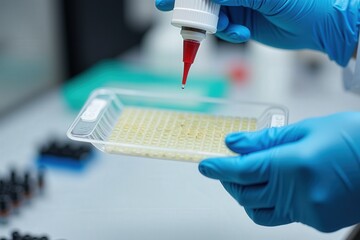Precision in Action: Lab Technician Using Pipette to Dispense Liquid into Microplate in a Sterile Environment