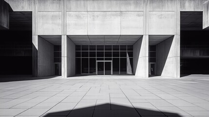 Obraz premium Modern Concrete Building Entrance with Geometric Shadows