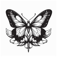 Butterfly silhouette with a flower. Beautiful Butterfly Silhouette vector isolated on white background.