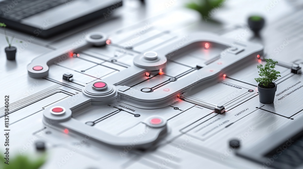Poster futuristic technology interface with plants buttons and circuits