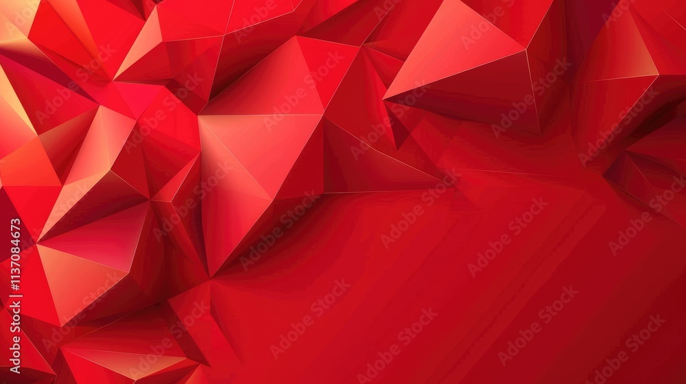 Poster a vibrant abstract design featuring red geometric shapes and sharp angles.