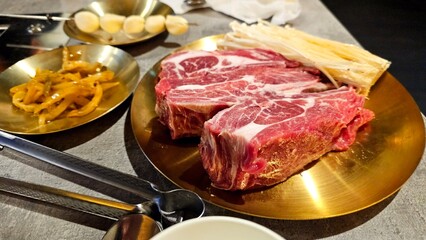 Korean lamb chops steak in dish