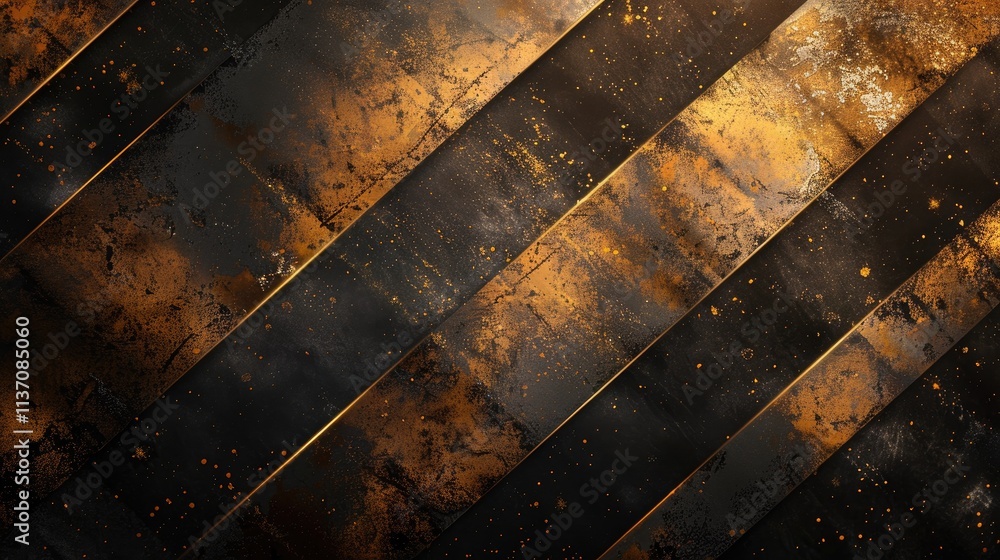 Poster abstract metallic texture with dark and golden stripes, creating a dynamic visual effect.