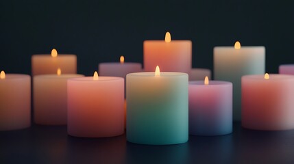 Colorful Candles Lit in Dark Setting