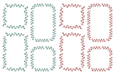 ボタニカル四角植物フレームベクターイラスト ツタ 蔦 シンプル かわいい 春 乙女系 メルヘン