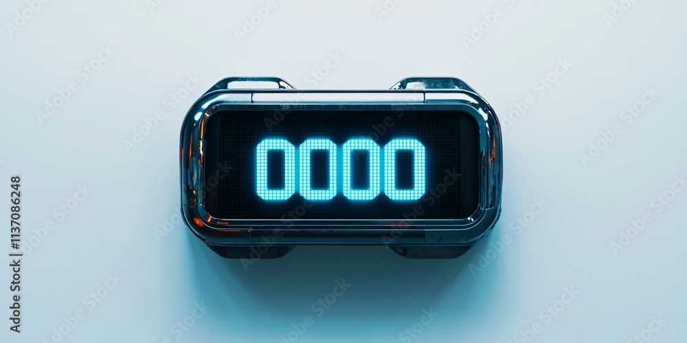 Poster futuristic digital counter display blue led numbers zero technology interface