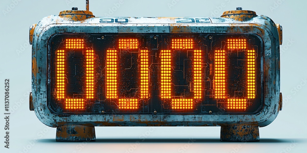 Aufkleber futuristic digital clock grunge tech display 0000 countdown sci fi interface