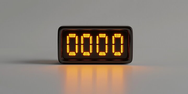 Illuminated Digital Display Showing Zeroes Modern Counter Orange LED