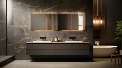 A photo of a display of sleek bathroom vanities.