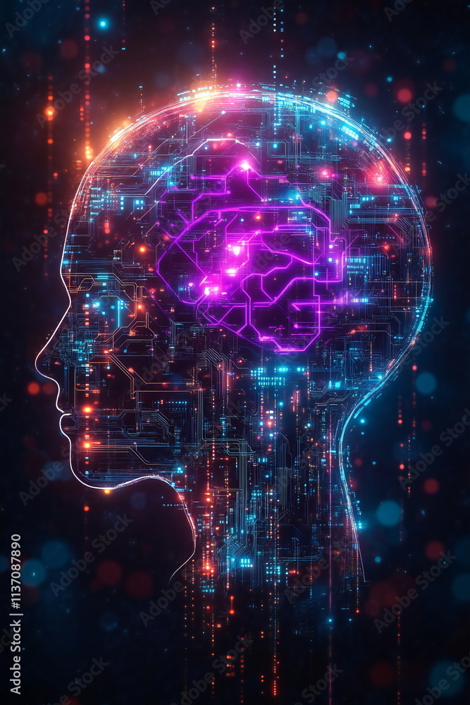 Aufkleber exploring the intersection of artificial intelligence and human cognition in a digital landscape
