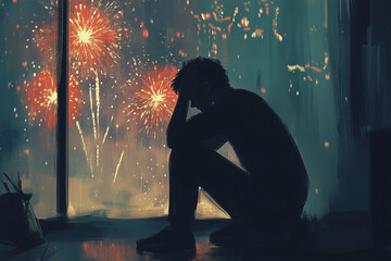 A person alone during the holidays, feeling lonely and sad. 