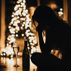 A person alone during the holidays, feeling lonely and sad. 