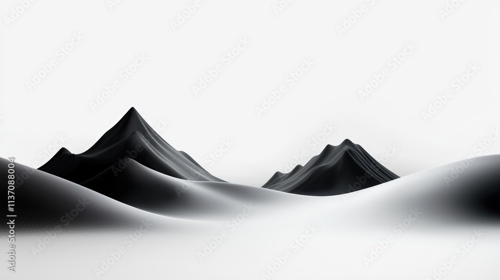 Poster minimalist array of mountain silhouettes in black, sharp edges and clean backgrounds for modern visu
