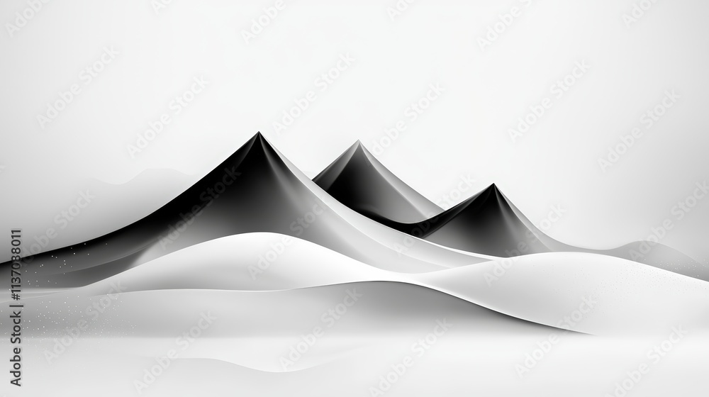 Poster minimalist array of mountain silhouettes in black, sharp edges and clean backgrounds for modern visu