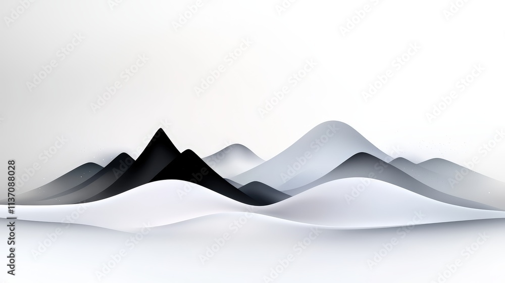 Poster minimalist array of mountain silhouettes in black, sharp edges and clean backgrounds for modern visu