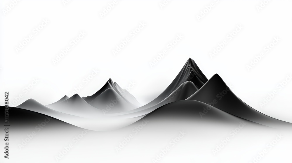 Poster minimalist array of mountain silhouettes in black, sharp edges and clean backgrounds for modern visu