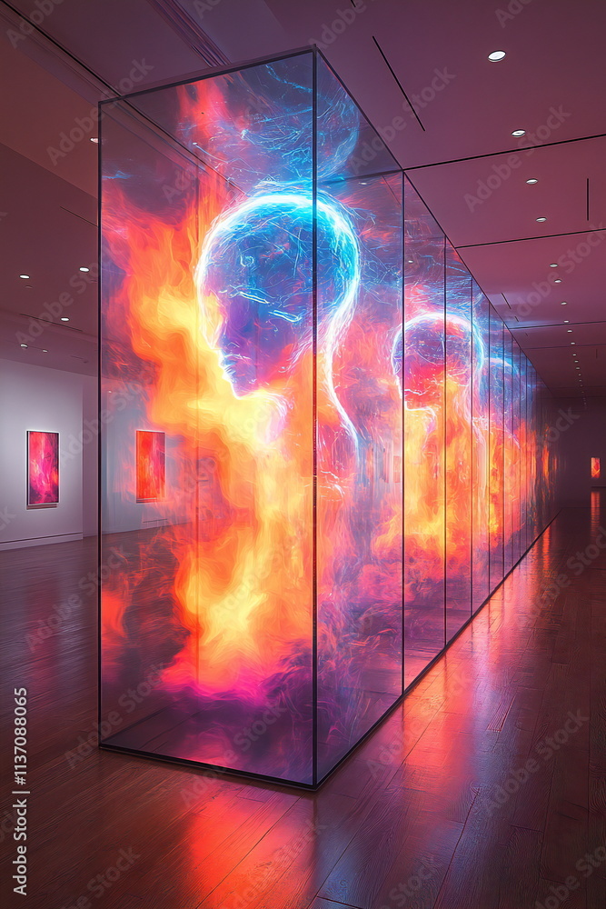 Poster innovative display of artificial intelligence concepts in a modern art gallery setting