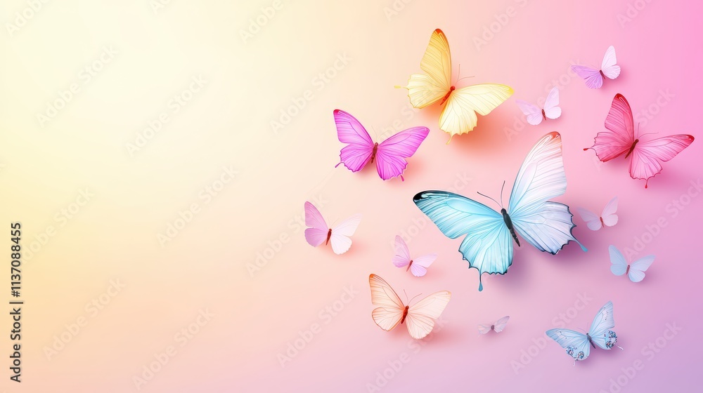 Poster Multiple cute butterfly silhouettes in intricate and simplified styles scattered across a gradient background.