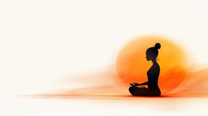 Silhouette of a woman with a bun, sitting peacefully in a meditative posture, embodying serenity and mindfulness.