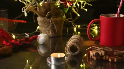 Cozy Christmas tabletop with decorations