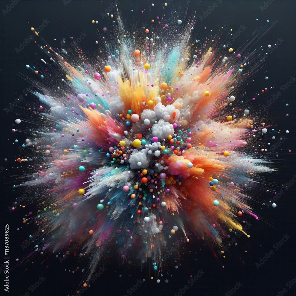 Poster a dynamic explosion of colorful paint and particles creating an abstract and energetic burst. the vi