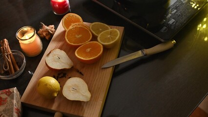 Assorted fruits on cutting board