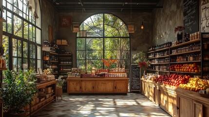 Obraz premium Rustic market with natural light and wooden decor